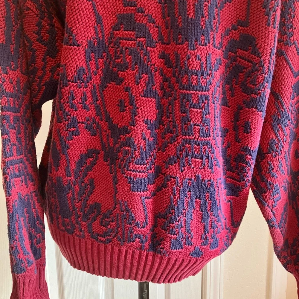 Vintage 80’s Lord Jeff 100% Fine Cotton maroon navy knit crew neck Sweater L